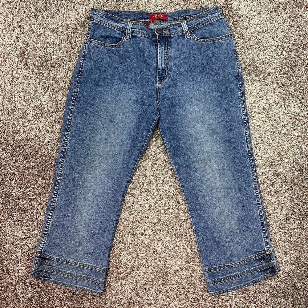 Vtg Zena Capri Jeans Womans 8 High Rise Light Wash Flare Wide Leg Y2K 90s Denim